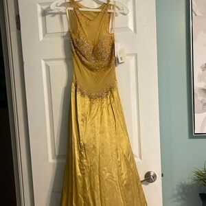 Gorgeous gold silk beaded and sheer gown. Never worn.